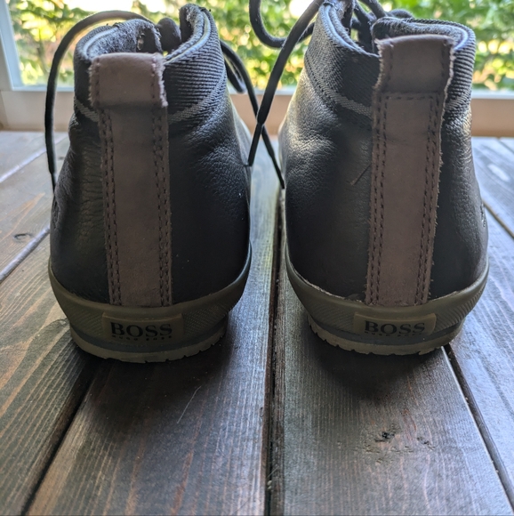 Hugo Boss Mens Black Leather High Tops Size 41 - Picture 9 of 15
